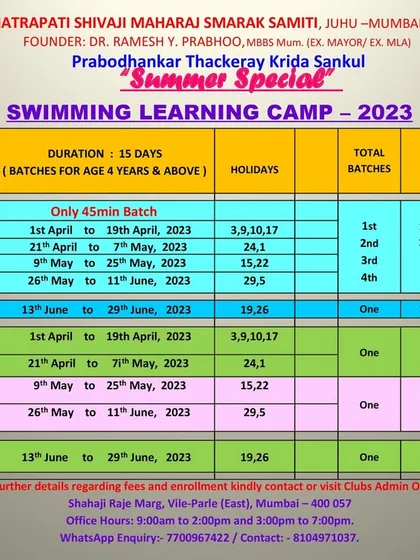 The complete schedule for our 2023 Summer Special Swimming Learning Camp. This shows the different day and evening batches we offered for unisex groups and ladies only.