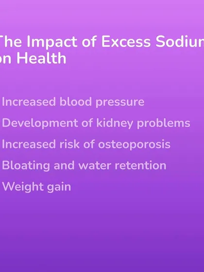 The impact of excess sodium includes increased blood pressure, kidney problems, bloating, and weight gain.