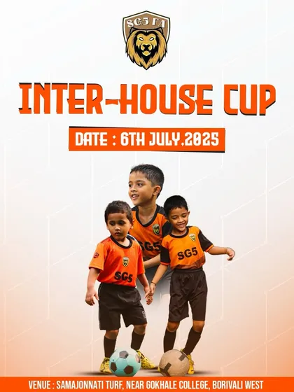 Our tournaments cater to all age groups, starting from the very beginning. This poster for our Inter-House Cup features our youngest players, highlighting our experience in running 3v3 league formats for U6 players to maximize their game time.