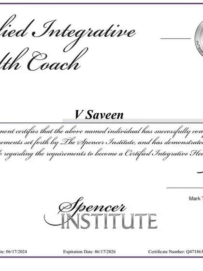 Continuous learning is crucial to providing the best care. I am proud to be a Certified Integrative Health Coach (CIHC), which equips me with an evidence-based, holistic approach to create personalized, sustainable lifestyle changes for my clients.