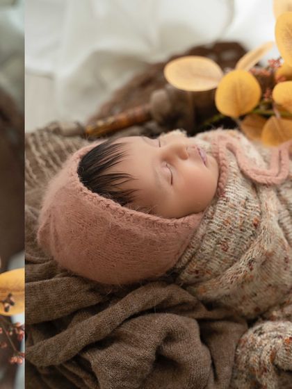 Another detail shot from the same session, focusing on the baby's profile and the soft texture of the bonnet.