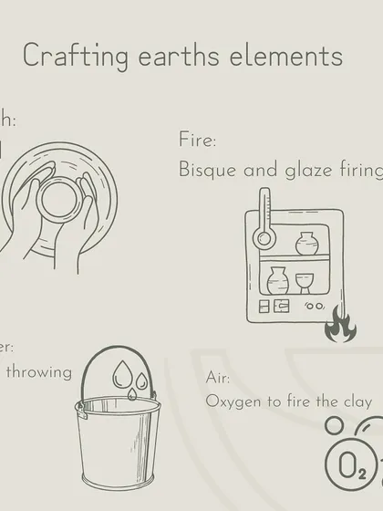 We see pottery as a craft that combines all of earth's elements: Earth (mud), Water (for throwing), Air (oxygen for the fire), and Fire (the kiln).
