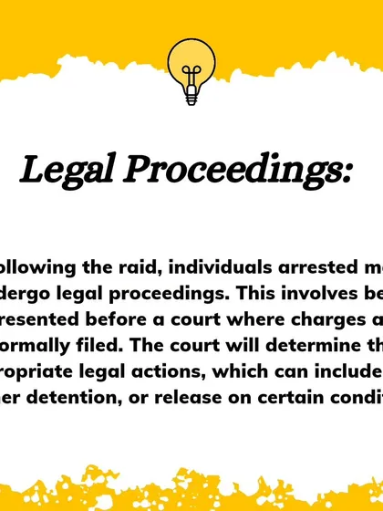 If you are caught in a police raid at a party, those arrested may undergo legal proceedings, including being presented before a court where charges are filed.