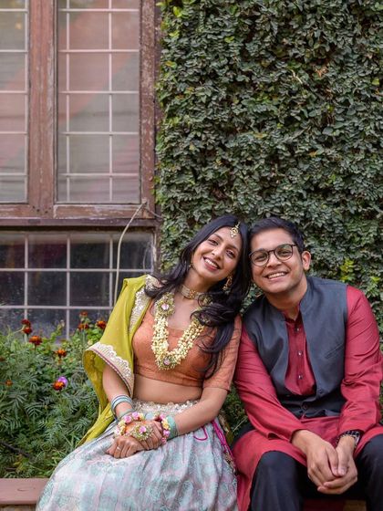 A simple, beautiful portrait from an intimate backyard Mehendi. The bride wore her grandmother's heirloom lehenga, making the moment even more meaningful.