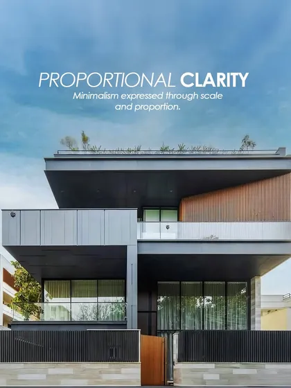 This modern residence embodies proportional clarity, where balanced volumes, clean lines, and material contrasts converge. It is a home designed for those who find beauty in precision, showcasing how minimalism can be expressed through scale and light.
