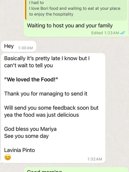 A lovely message from a guest who loved the food we sent. We are so happy you found it delicious and we hope to host you in person one day.
