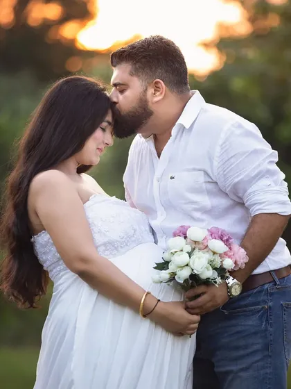 A tender moment during an outdoor maternity session at sunset. I aim to capture the quiet connection and anticipation between partners as they await their new arrival.
