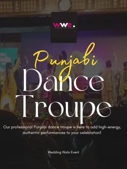An artistic graphic showcasing our professional Punjabi dance troupe, perfect for adding authentic energy to your event.