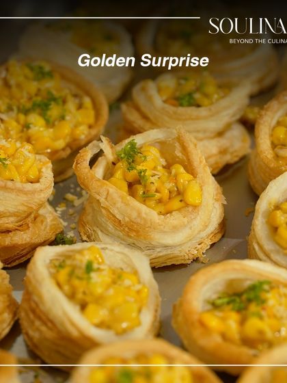 A golden surprise of creamy corn filling inside a flaky puff pastry. A comforting yet elegant bite-sized treat.