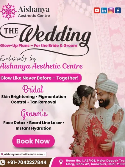 Your wedding day is one of the most important days of your life, and your skin should be the last of your worries. I offer complete glow-up plans for both brides and grooms, including services like skin brightening, tan removal, and beard line laser for a flawless look.