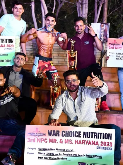 Men's Physique overall champion at NPC Mr. Haryana. Sourav with his well deserved trophies. This is what happens when you trust the process.