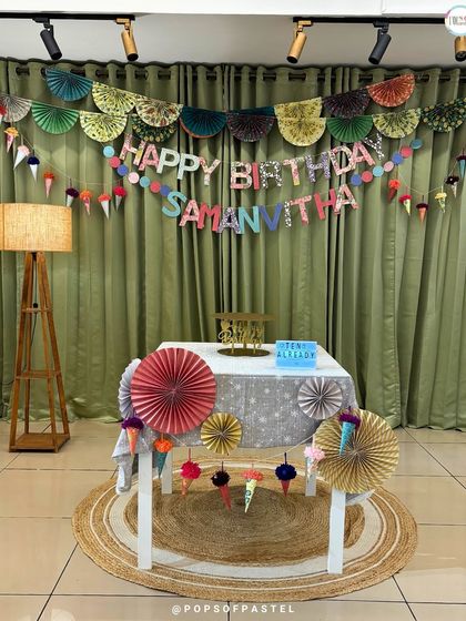 An eco-friendly and handmade birthday decoration setup. We can create beautiful, sustainable decor for your special event.