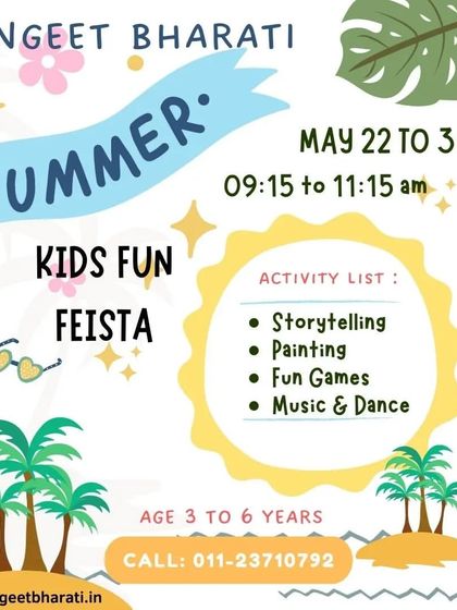 Our Kids Fun Fiesta is a compact summer program packed with engaging activities for children aged 3 to 6. This overview lists the core components, including storytelling, painting, fun games, and an introduction to music and dance.