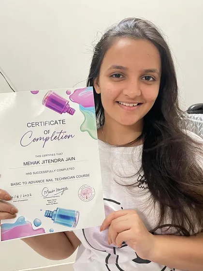 A proud moment celebrating the completion of a Basic to Advance nail art course. This certificate is proof that with dedication, anything is possible.