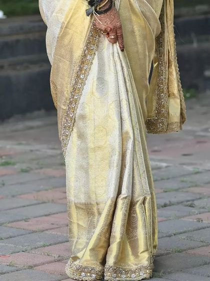 Additional views showcasing the variety and detail of my heirloom bridal sarees. Each image captures a different angle, moment, or detail, from full portraits to close ups of the fabric and embroidery, illustrating the complete story of each bride's custom creation.