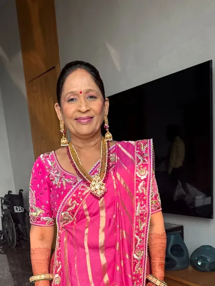 A radiant portrait of the mother of the bride. Her smile says it all. The makeup is designed to make her feel confident and beautiful throughout the wedding celebrations.