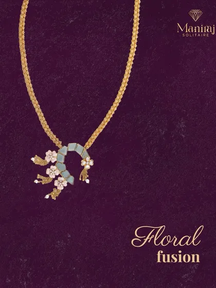 A delicate blend of modern shine and floral charm. This necklace features a unique floral pendant with light blue stones, offering a subtle statement.