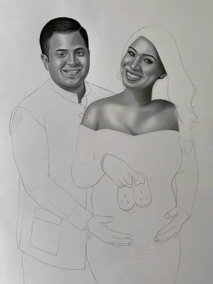 Another progress shot of the maternity sketch, showing the gradual build up of tones and textures.
