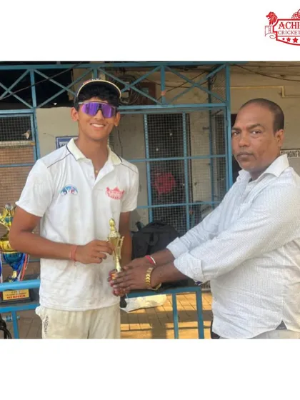 Celebrating our victory at the AT Cup! Mittansh N. receives the Man of the Series award for his outstanding performance throughout the tournament.