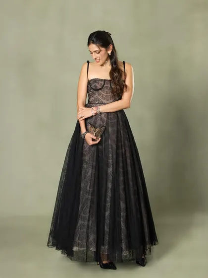 Another full-length view of the Giambattista Valli gown, showing its elegant and classic design.