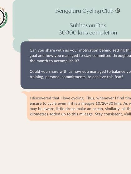 Subhayan Das, on completing 30,000 kms, shares his philosophy: "little drops make an ocean." He ensures he cycles whenever he finds time, even if it's a meager 10 or 20 kms.