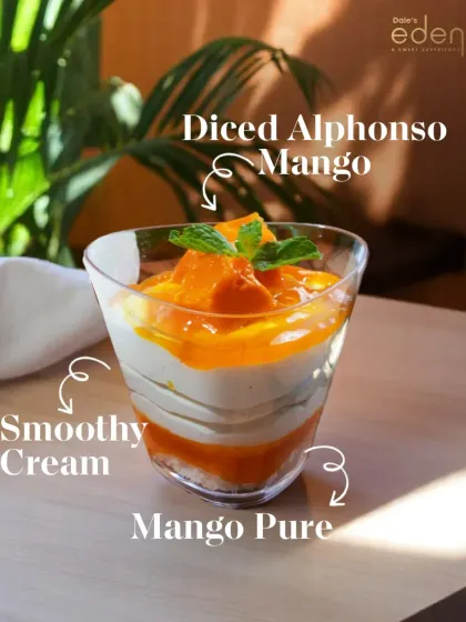 Here's the breakdown: diced Alphonso mango, smooth cream, and a base of mango puree. Simple, fresh, and delicious.