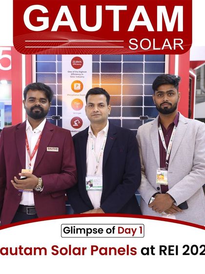 Our team posing with one of our high-efficiency solar modules at the REI Expo, proud to represent our advanced technology.