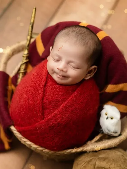 A smiling little wizard, dreaming of magical adventures in our Harry Potter setup.