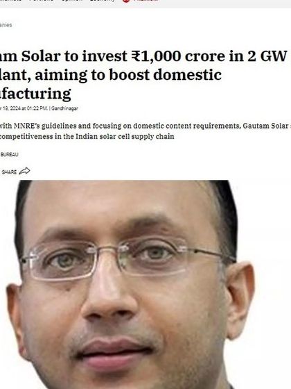 Hindu Business Line features our Director discussing the investment of ₹1,000 crore in a 2 GW solar cell plant. This strategic expansion aims to boost domestic manufacturing and enhance our competitiveness.