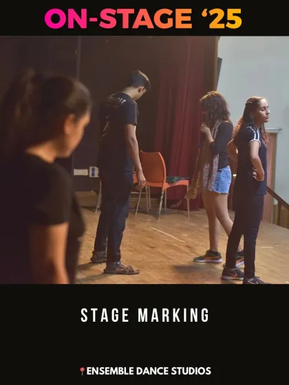 Stage marking is a critical step. Our instructors walk students through their positions and formations on stage to ensure everyone knows where they need to be.