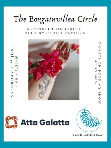 Poster for 'The Bougainvillea Circle', a safe space for connection and sharing.