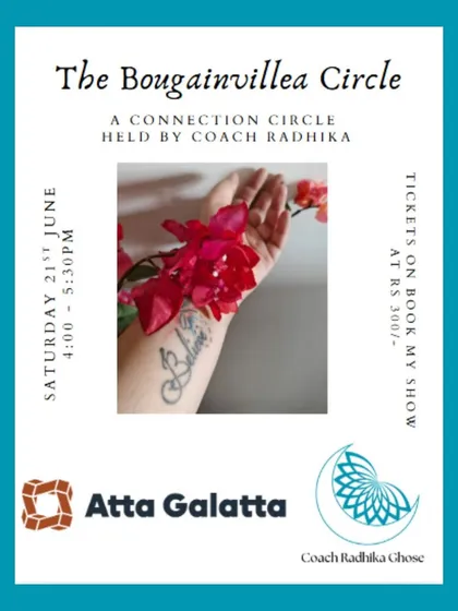 Poster for 'The Bougainvillea Circle', a safe space for connection and sharing.