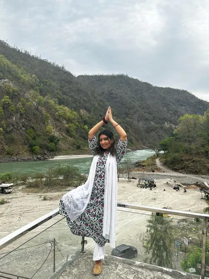 A moment of quiet reflection and gratitude with the majestic Ganga river behind me. The energy here is simply incredible.