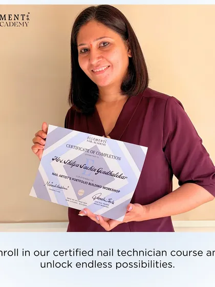A proud moment for our student, Shilpa, as she receives her certificate of completion. Enroll in our certified nail technician course and unlock endless possibilities for your career.