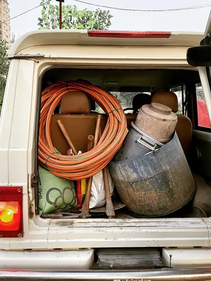 This is my office on wheels. It might not be fancy, but it gets the job done, packed with all the tools, pipes, and equipment needed for a day on site. G63 le leta to ye kaise karta?