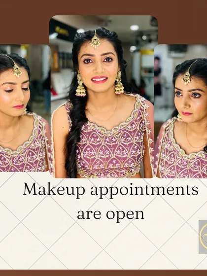 An elegant look for a wedding guest. The client's makeup is kept minimal and fresh, with a simple hairstyle and a maang tikka for a touch of tradition.