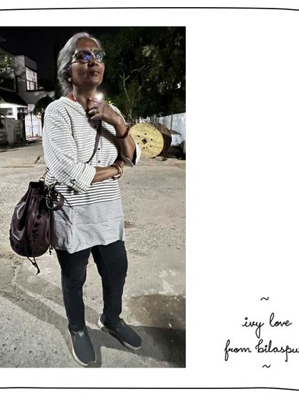 Madhuman's mother in Bilaspur with her gifted Ivy bucket bag. This one is a custom piece in Black Lace on Bordeaux leather, a truly unique combination.