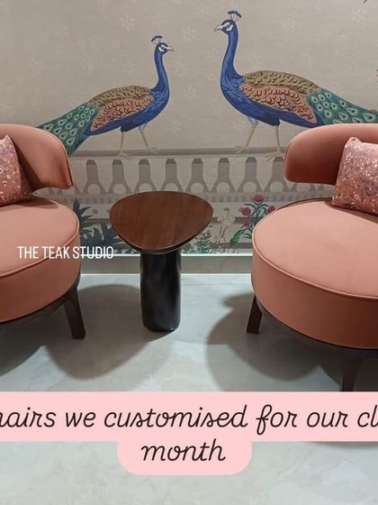 A wider view of the custom dusty rose accent chairs we made for our client this month. They create a perfect conversation area when paired with a small side table.