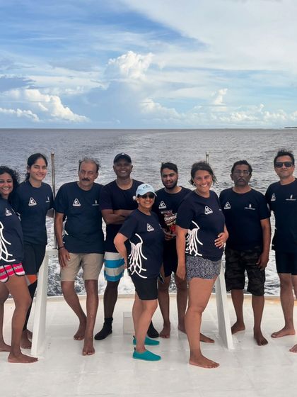 The full dive crew in Dhigurah. It's amazing to see so many people come together for their love of the ocean.