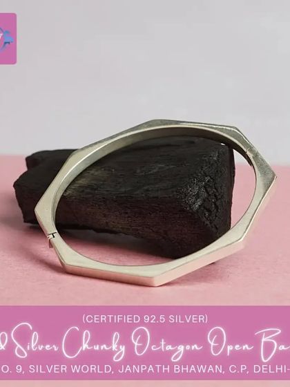 Another shot of the chunky octagon bangle, highlighting its clean lines and high-polish finish.