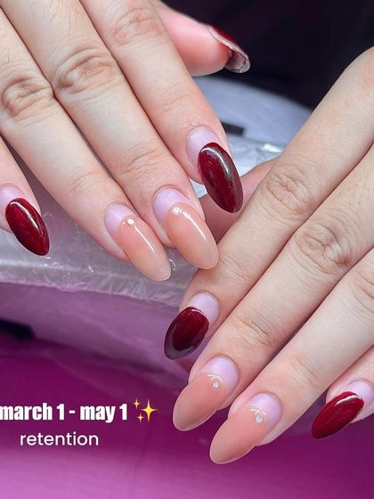 Two months of growth. This shows the nail retention from March 1 to May 1. Proper application ensures your extensions last until you're ready for a change.