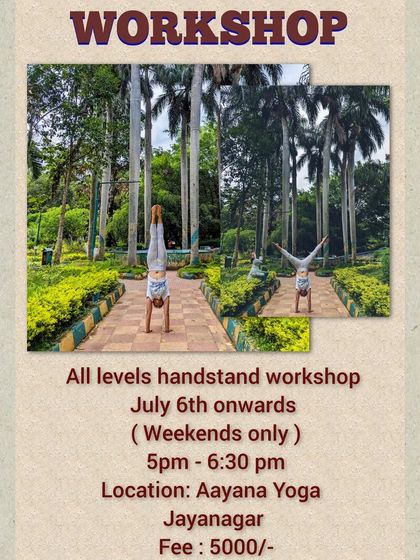 Join our handstand workshop in the park-like setting of our studio. This poster details our upcoming weekend course, open to all levels.
