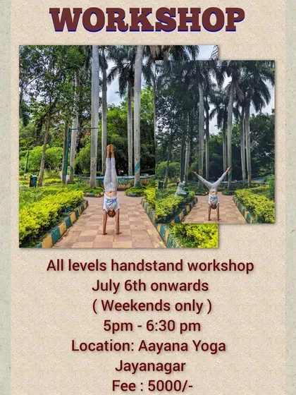 Join our handstand workshop in the park-like setting of our studio. This poster details our upcoming weekend course, open to all levels.