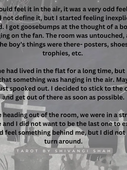 A story of a house party where a group visits the apartment of a boy who had hung himself, leading to nightmares and a lingering spiritual presence.