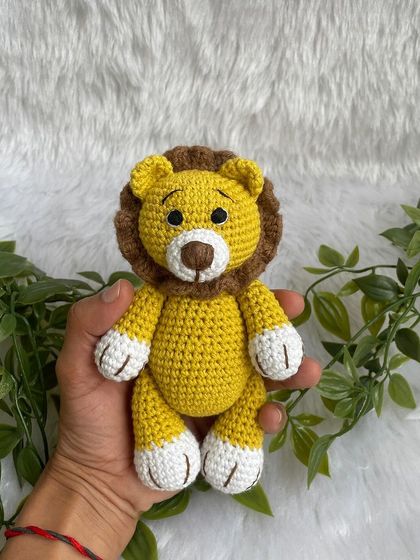 A classic yellow lion, perfect for cuddling. This design is one of my bestsellers and can be personalized with initials upon request.