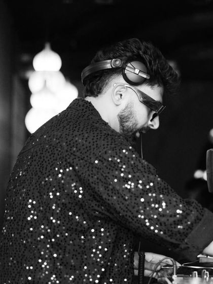 A black and white shot from my set at Badmaash, focusing on the mood and the music.