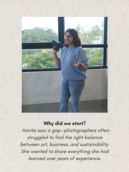 An image of me teaching, paired with text explaining the vision behind the academy: to balance art, business, and sustainability.