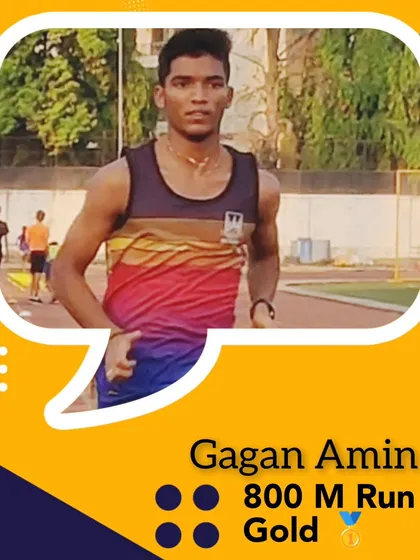 Celebrating Gagan Amin's gold medal in the 800m run at the Mumbai Suburban District Senior Athletics Championship.