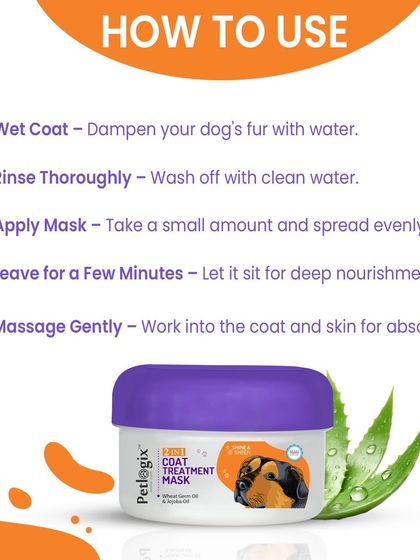Here are the simple steps to using my Coat Treatment Mask at home. Just apply to a damp coat, massage it in gently, leave for a few minutes for deep nourishment, and rinse thoroughly for a spa-like finish.