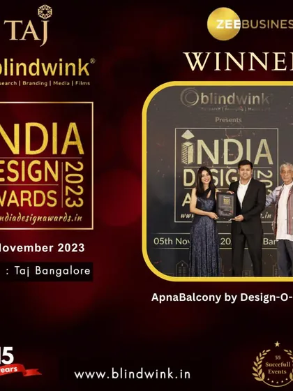 We are honored to be recognized for our work. This is the award we received from Blindwink's India Design Awards 2023 for being the "Most Preferred Modern Interior Design Company of Bangalore," a testament to our team's dedication.